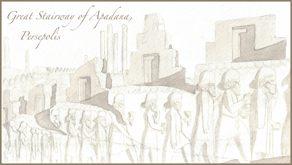 Apadana Palace and Throne Hall 'Hundred Column Hall' 518 BC, Darius 1,King of Kings, Archaemenid Empire, Persepolis sketch